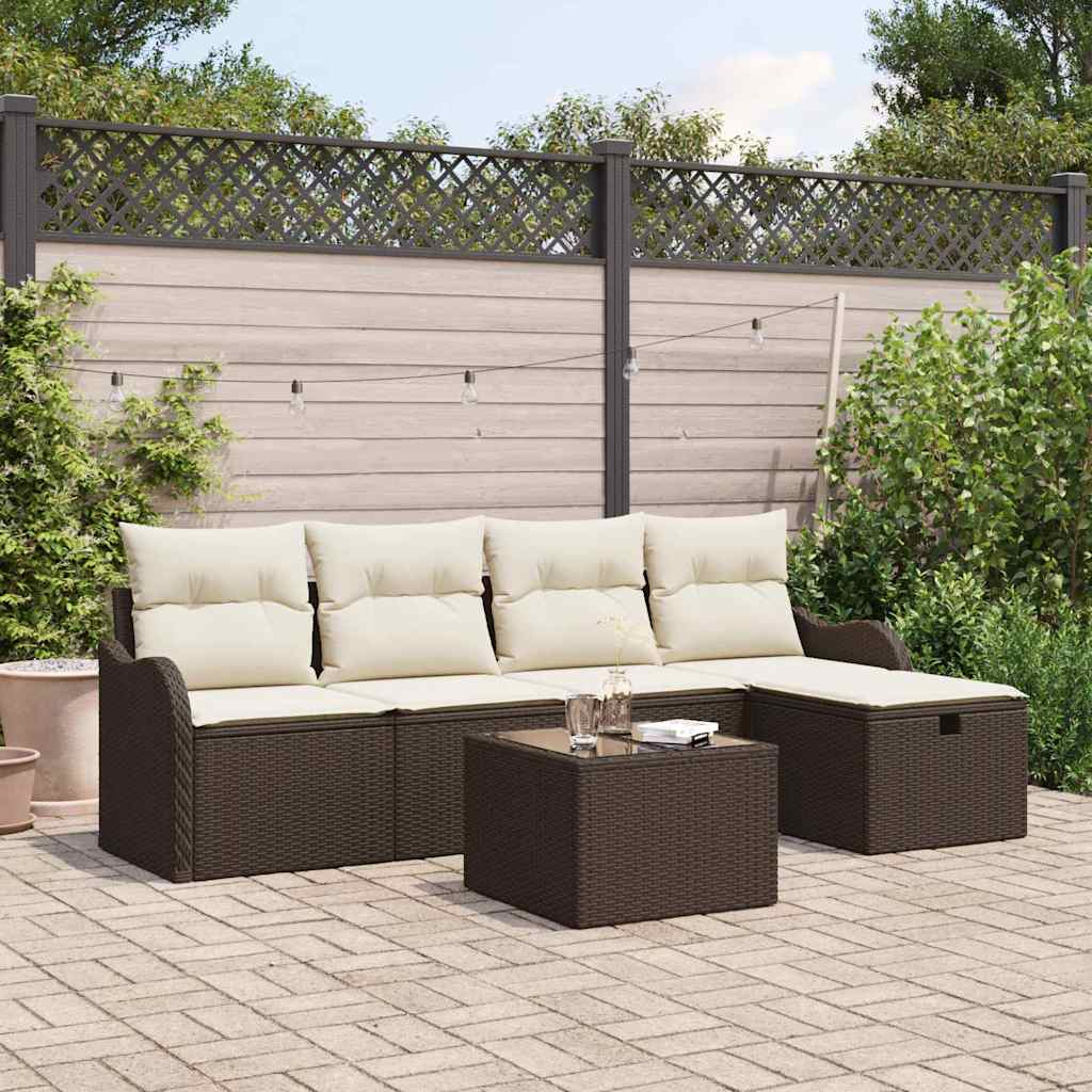 Garten-Sofa-Set mit Kissen mit Speicher 6 pcs Braun Poly Rattan